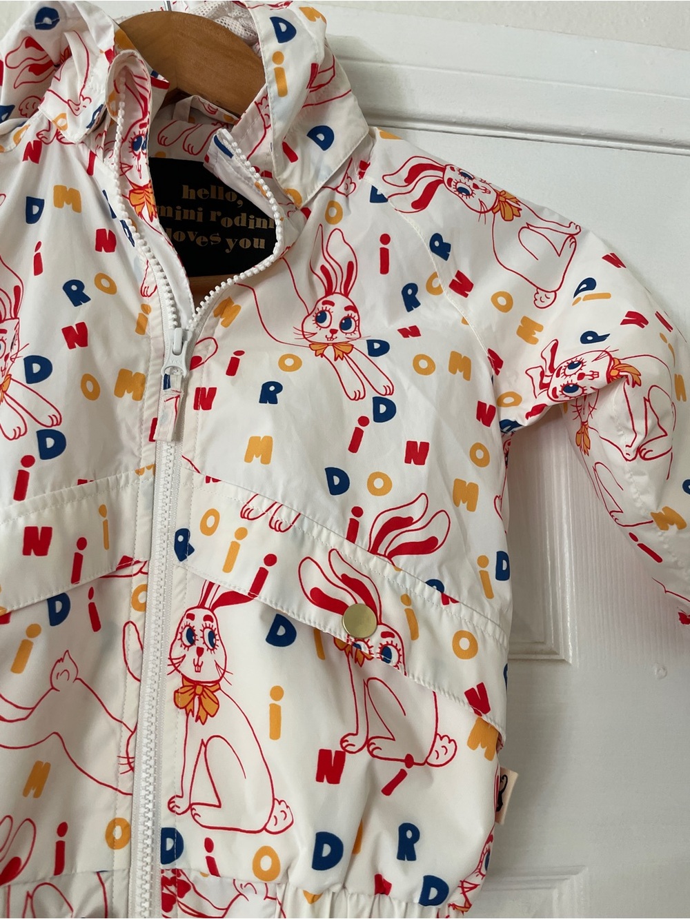 Mini Rodini Rabbit Kids' White Bunny Print Hooded Jacket Size 2-3T Toddler - Picture 4 of 8
